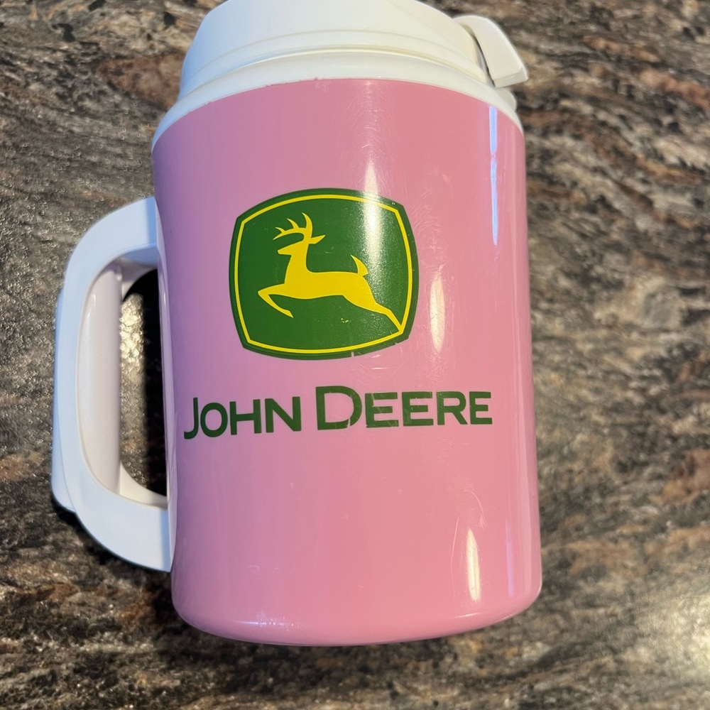 John Deere Pink Insulated 32 oz travel drink Mug with Lid Agriculture Theme
